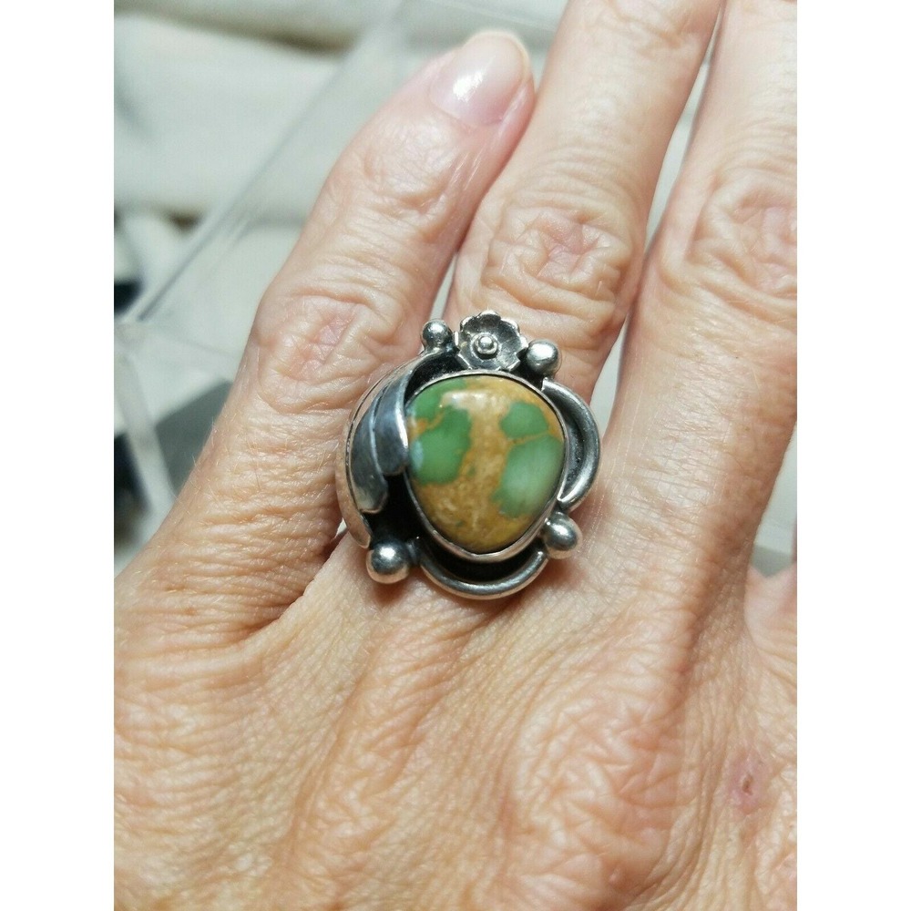 Antique NAVAJO Sterling Silver Large Bold Stone RING, size 6.5